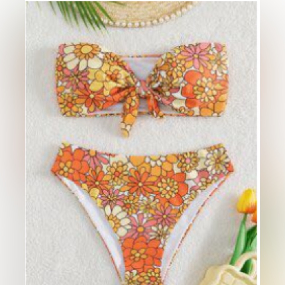 Floral Bikini Set in Orange and Yellow